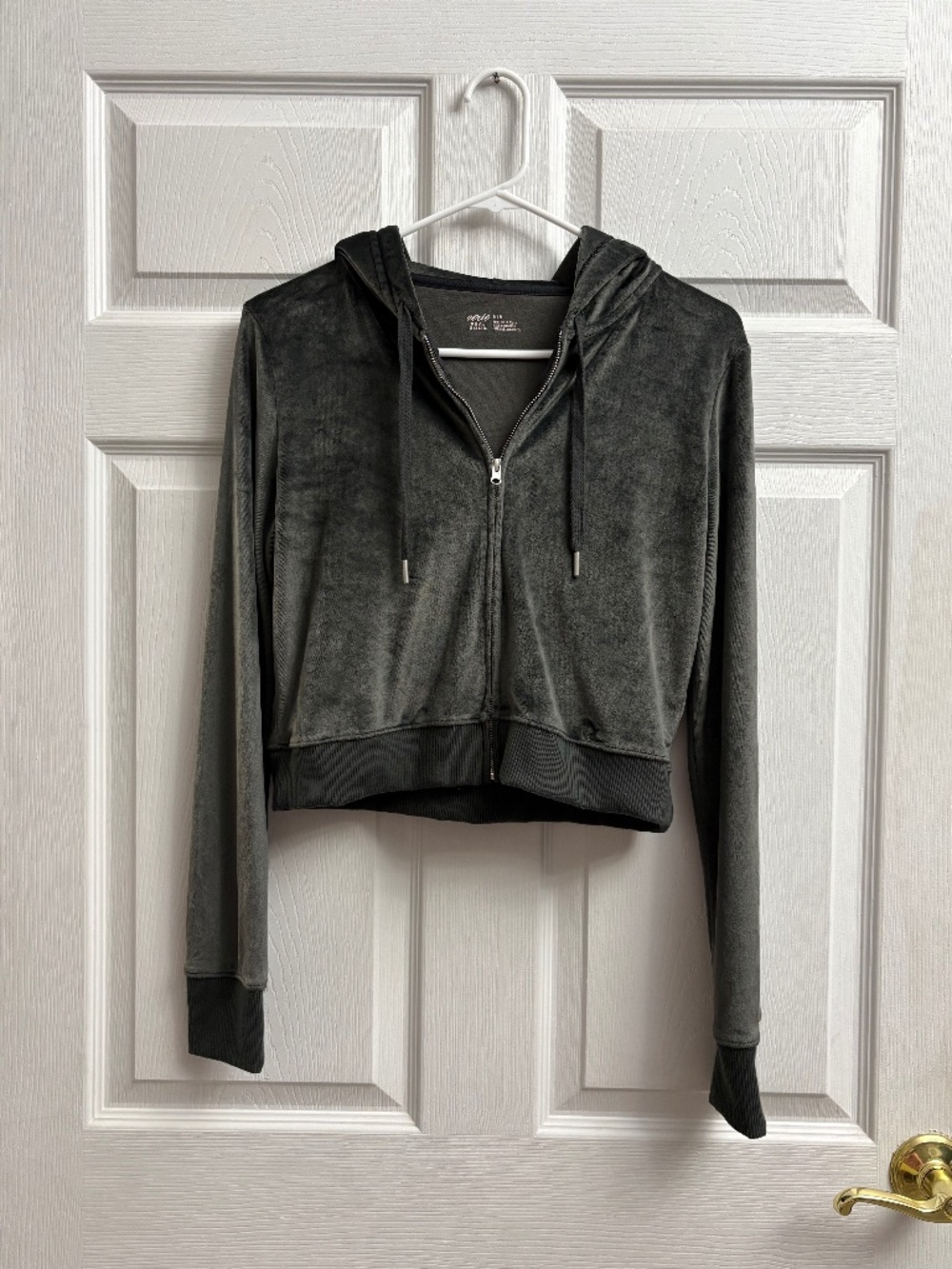 Women's Aerie Gray Velour Cropped Full Zip Jacket